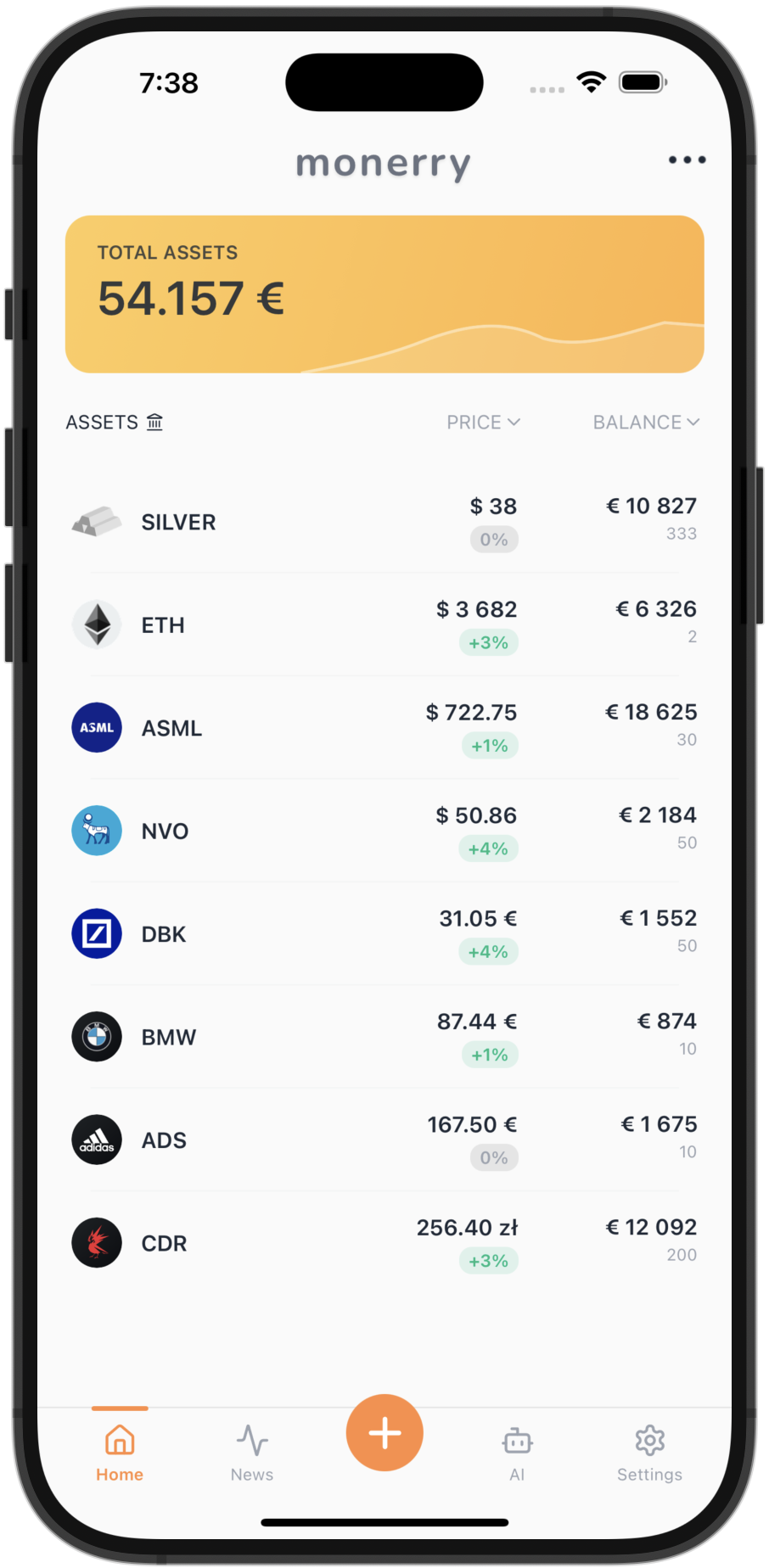 Track every asset you own, all in one place.